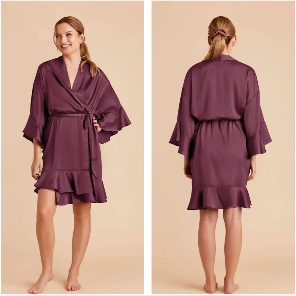 Birdy Grey Women’s Kenny Ruffle Robe Cabernet Size M/L Satin Burgundy Bridesmaid